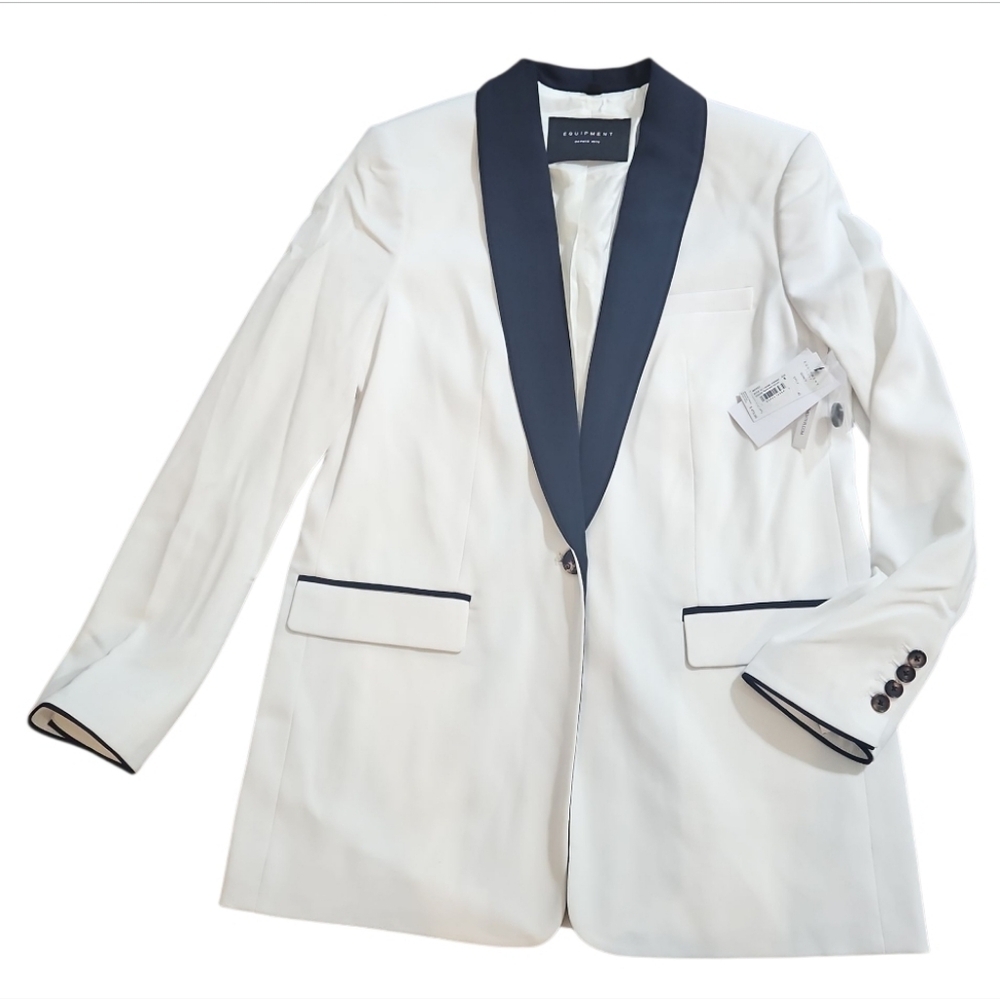 NWT Equipment Quincy Shawl Collar Blazer White Black Sz 8 - Picture 8 of 13